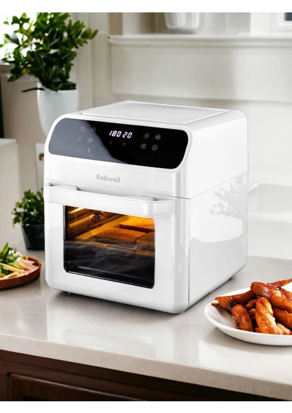 Robwell As29 12 Litre Tavuk Çevirme Şiş Kebap Dönen Patates Sepetli Airfryer