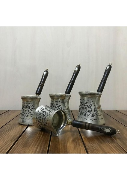 Sedef Kulplu İşlemeli Bakır Cezve Takımı modelleri
