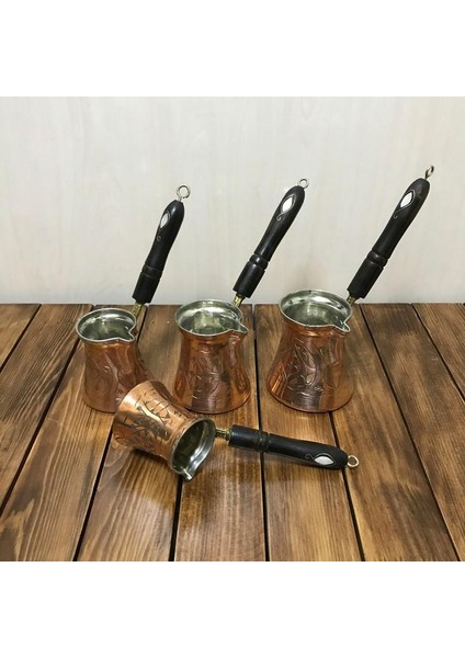 Sedef Kulplu İşlemeli Bakır Cezve Takımı modelleri