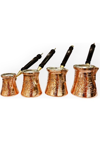 Sedef Kulplu İşlemeli Bakır Cezve Takımı indirimleri