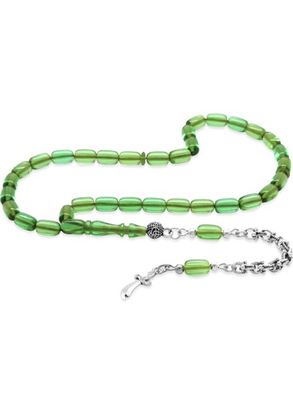 Kararmaz Metal Arnavut Zincir Zülfikar Püsküllü Kapsül Kesim Su Yeşili Bilek Boy Ateş Kehribar Tesbih