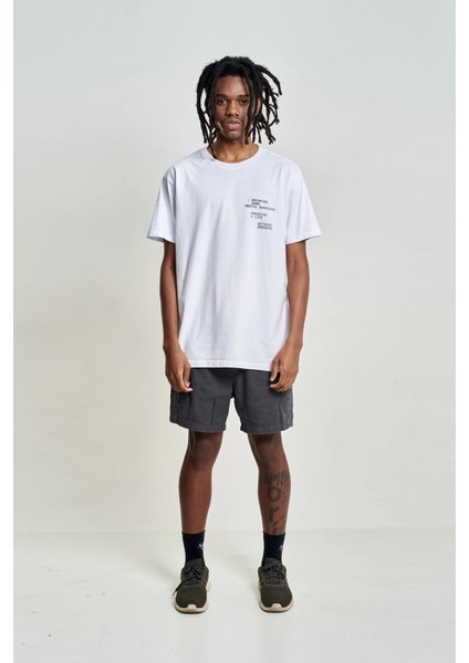 Bisiklet Yaka Breaking Down Baskılı Beyaz Oversize Erkek T-Shirt