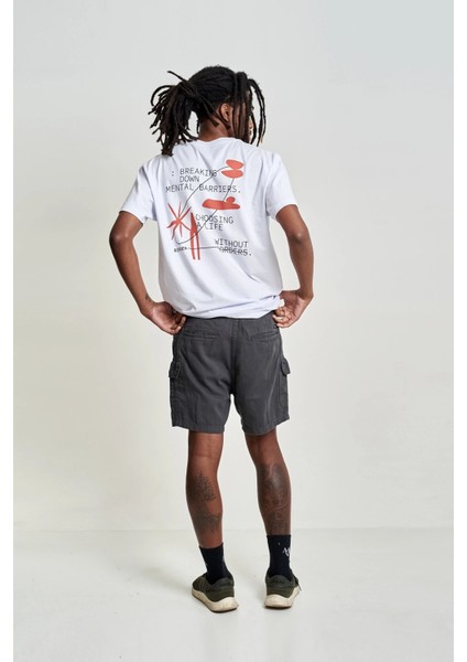 Bisiklet Yaka Breaking Down Baskılı Beyaz Oversize Erkek T-Shirt
