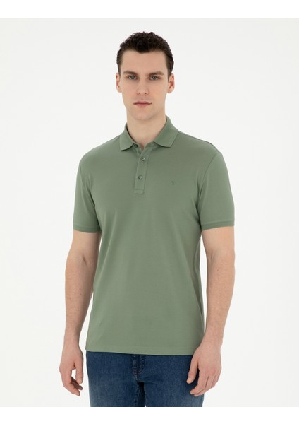 Erkek Haki Slim Fit Merserize Tişört 50288947-VR027