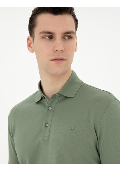 Erkek Haki Slim Fit Merserize Tişört 50288947-VR027 fiyatları