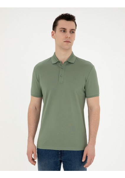 Erkek Haki Slim Fit Merserize Tişört 50288947-VR027 modelleri