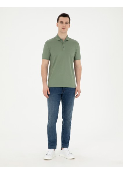 Erkek Haki Slim Fit Merserize Tişört 50288947-VR027 fırsatları