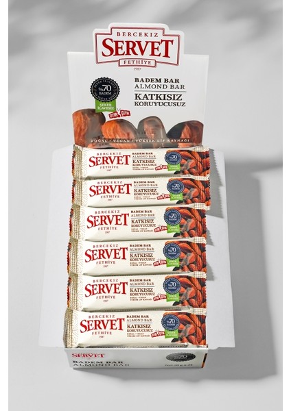 Bercekız Servet Şekerleme Şeker Ilavesiz Badem Krokan Bar 480 gr (24 x 20 Gr) - 24 Lü Paket