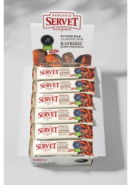 Bercekız Servet Şekerleme Şeker Ilavesiz Badem Krokan Bar 480 gr (24 x 20 Gr) - 24 Lü Paket