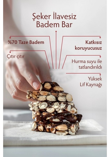 Bercekız Servet Şekerleme Şeker Ilavesiz Badem Krokan Bar 480 gr (24 x 20 Gr) - 24 Lü Paket