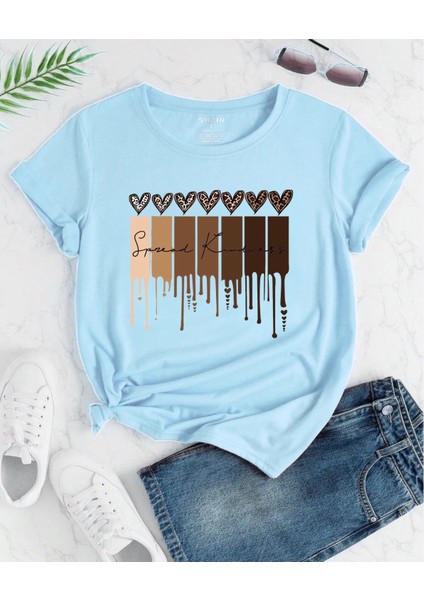 Büyük Beden Leopar Kalpler Baskılı Pamuk Oversize Şık Kadın Tshirt