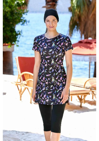 Kısa Kollu Taytlı Yarı Kaplı Mayo Florıe 9307 Siyah