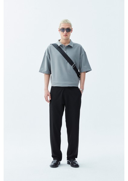 Polo Yaka Basıc Oversıze T-Shırt-Açık Füme modelleri