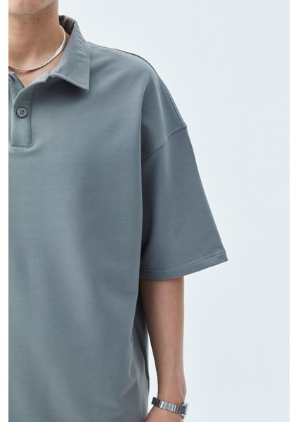 Polo Yaka Basıc Oversıze T-Shırt-Açık Füme fırsatları