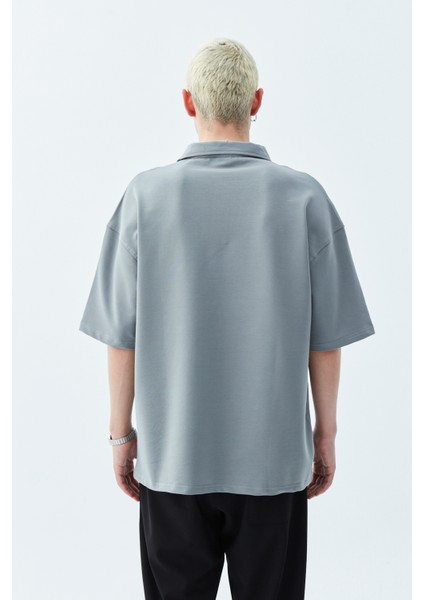 Polo Yaka Basıc Oversıze T-Shırt-Açık Füme indirimleri