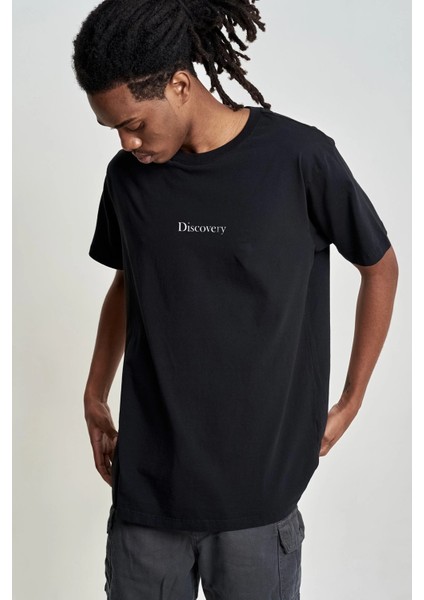 Bisiklet Yaka Discovery Baskılı Siyah Oversize Erkek T-Shirt