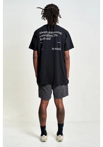 Bisiklet Yaka Discovery Baskılı Siyah Oversize Erkek T-Shirt