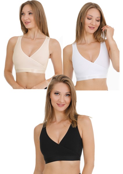 Sporcu Emzirme Büstiyeri 3lü Set Siyah-Beyaz-Ten