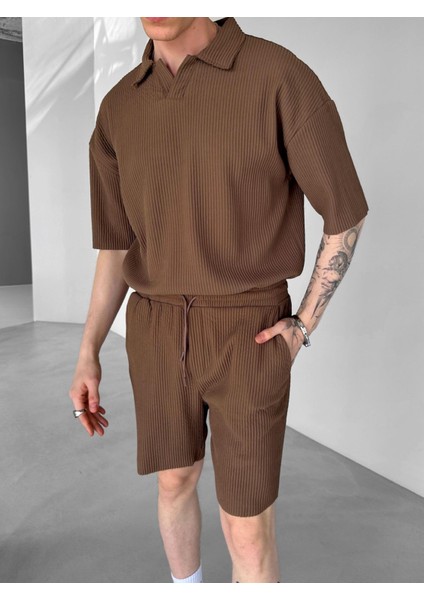 Regular Bol Kesim Fitilli Şort Kahverengi modelleri