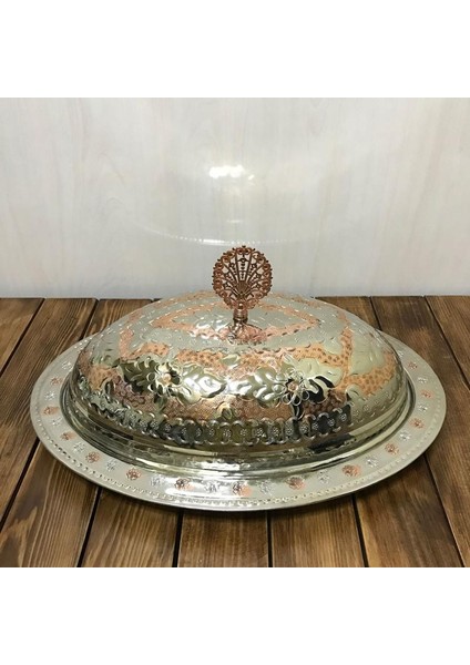 40 cm Çift Renkli Işlemeli Bakır Kayık Sahan