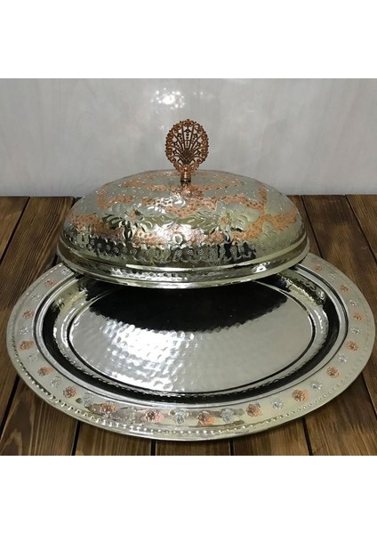 40 cm Çift Renkli Işlemeli Bakır Kayık Sahan