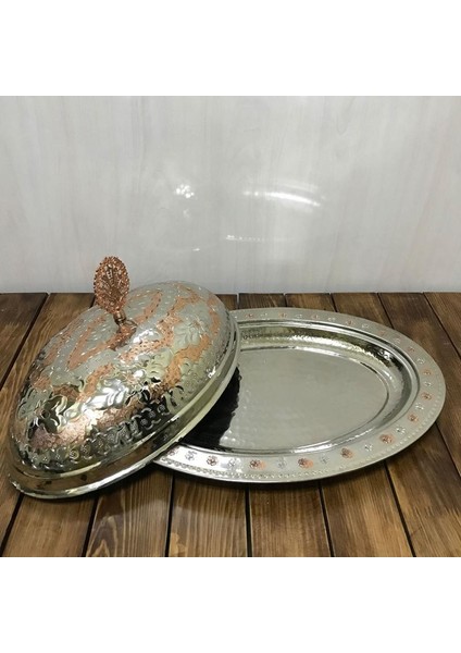 40 cm Çift Renkli Işlemeli Bakır Kayık Sahan