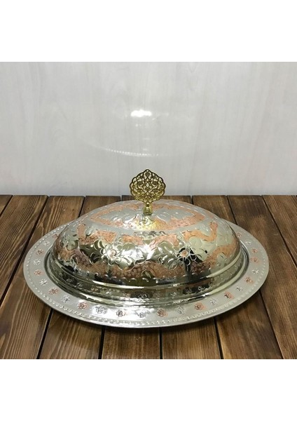 35 cm Çift Renkli Işlemeli Bakır Kayık Sahan