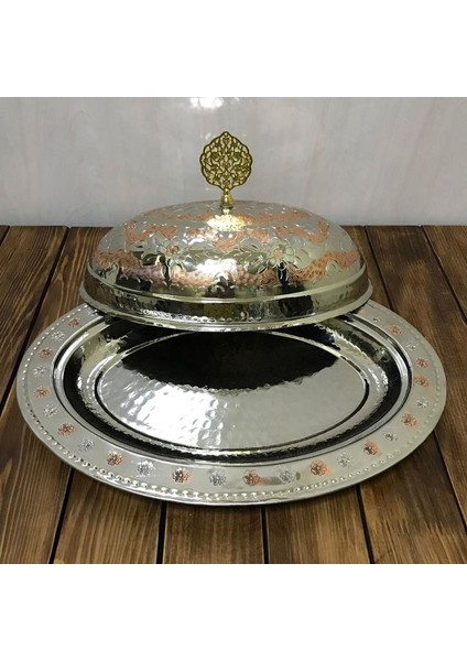 35 cm Çift Renkli Işlemeli Bakır Kayık Sahan