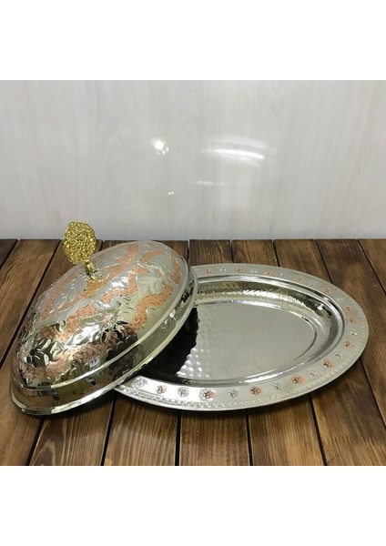35 cm Çift Renkli Işlemeli Bakır Kayık Sahan