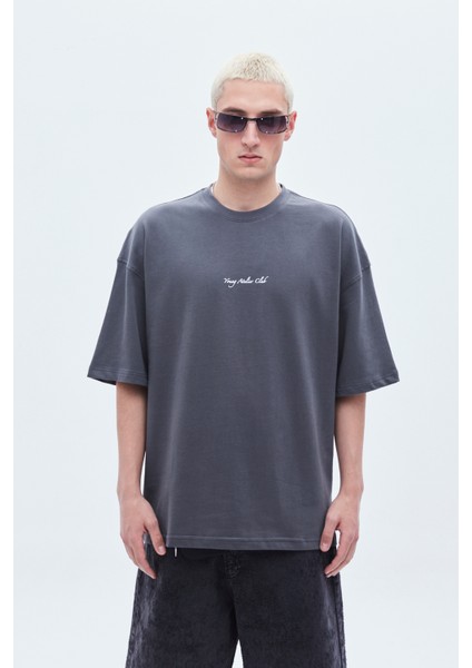 Baskılı Oversıze T-Shırt-Koyu Füme