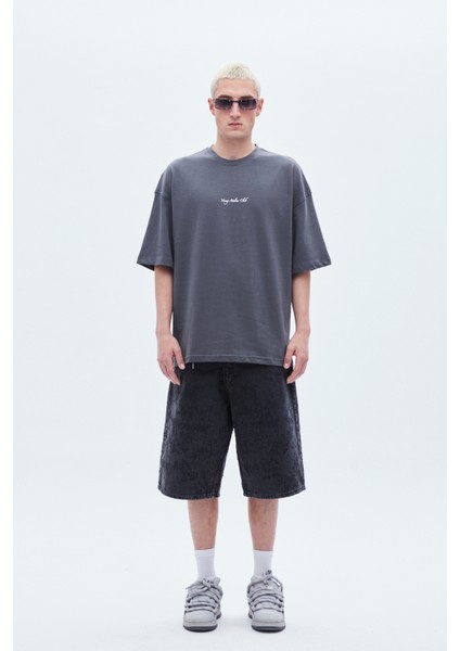 Baskılı Oversıze T-Shırt-Koyu Füme modelleri