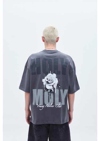 Baskılı Oversıze T-Shırt-Koyu Füme fırsatları