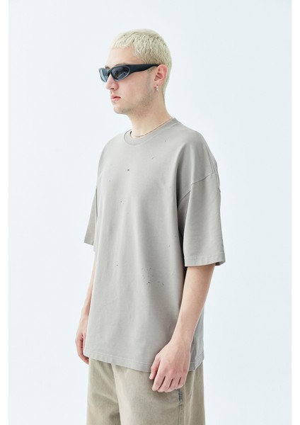 Dıstressed Oversıze T-Shırt-Vizon fiyatları