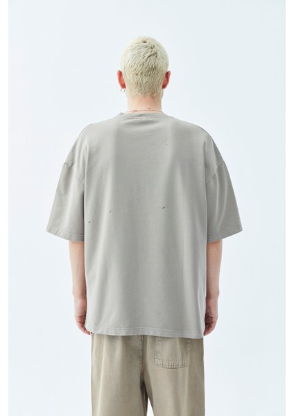 Dıstressed Oversıze T-Shırt-Vizon indirimleri