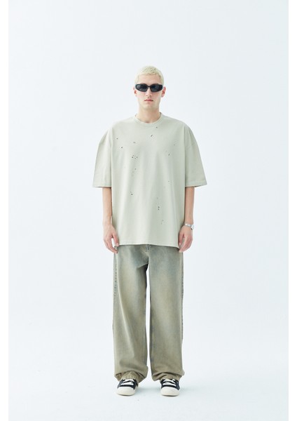 Dıstressed Oversıze T-Shırt-Haki modelleri