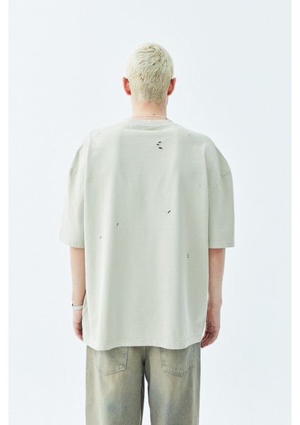 Dıstressed Oversıze T-Shırt-Haki indirimleri