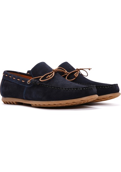 Erkek Lacivert Süet Deri Casual Loafer