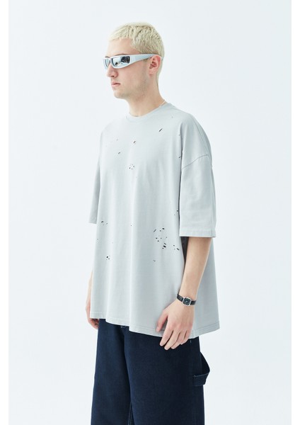 Dıstressed Oversıze T-Shırt-Gri fiyatları