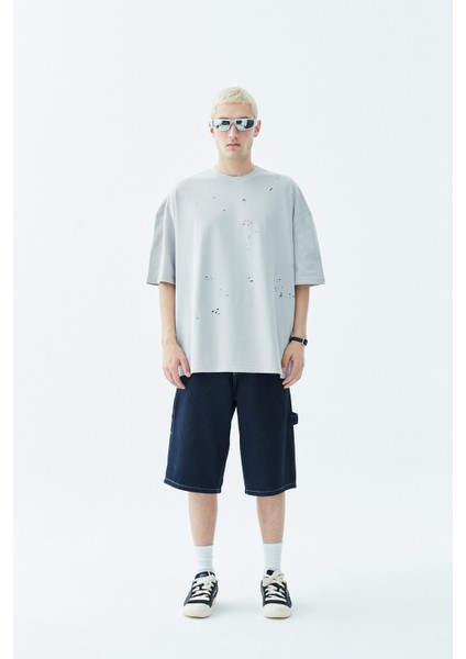 Dıstressed Oversıze T-Shırt-Gri fırsatları