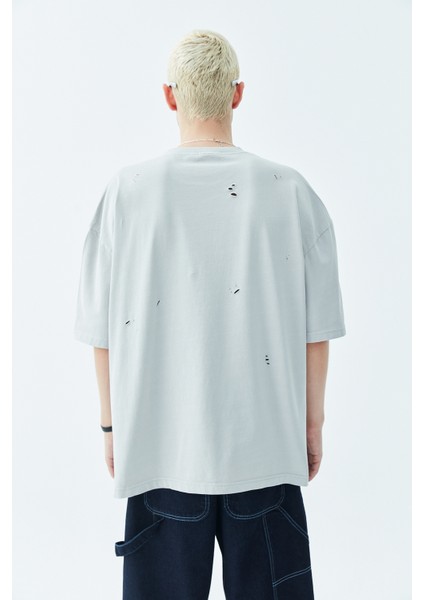 Dıstressed Oversıze T-Shırt-Gri indirimleri