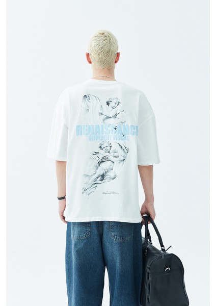 Arka Baskılı Oversıze T-Shırt-Ekru fiyatları