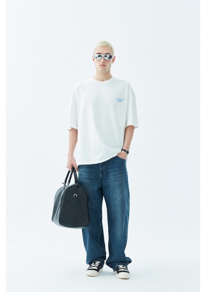 Arka Baskılı Oversıze T-Shırt-Ekru modelleri