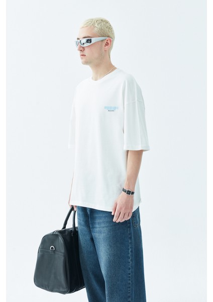 Arka Baskılı Oversıze T-Shırt-Ekru fırsatları