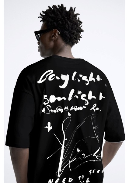 Bisiklet Yaka Bay Light Son Light Baskılı Siyah Oversize Erkek T-Shirt fiyatları