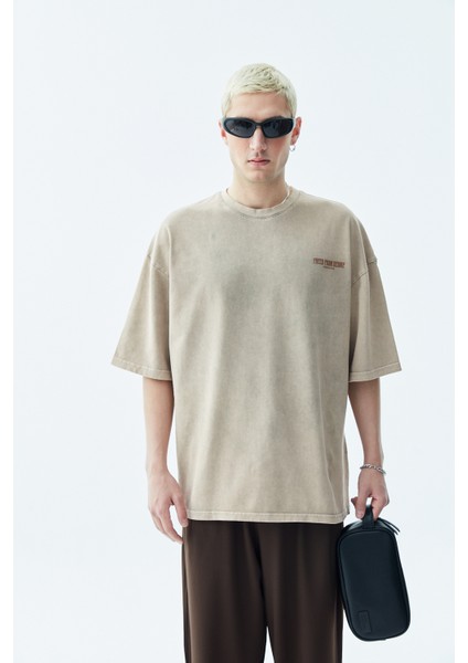 Yıkamalı Oversıze T-Shırt-Taş