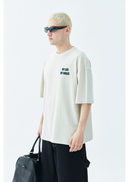My Lıfe Baskılı Oversıze T-Shırt - Buz Gri fiyatları