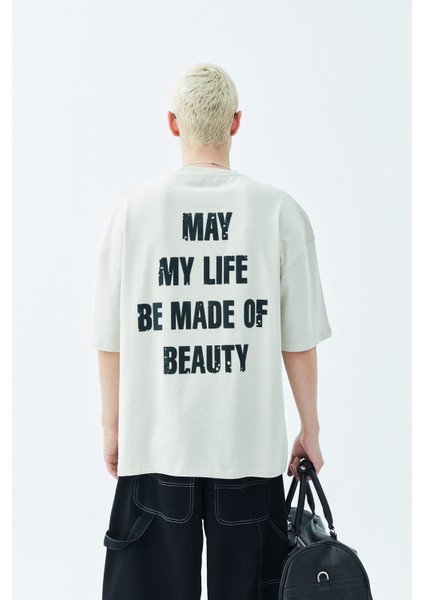 My Lıfe Baskılı Oversıze T-Shırt - Buz Gri modelleri