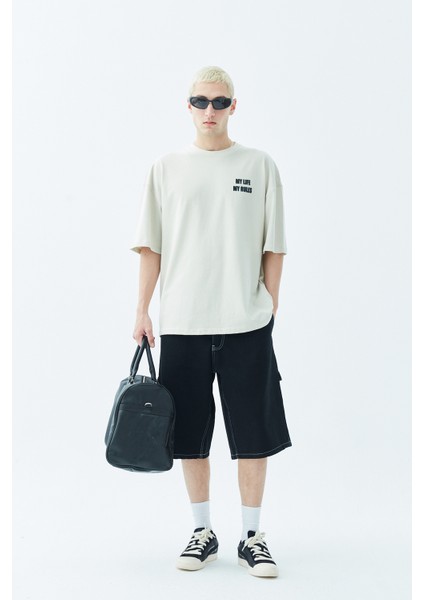 My Lıfe Baskılı Oversıze T-Shırt - Buz Gri fırsatları