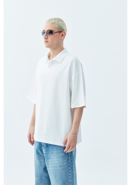 Polo Yaka Basıc Oversıze T-Shırt-Ekru fiyatları