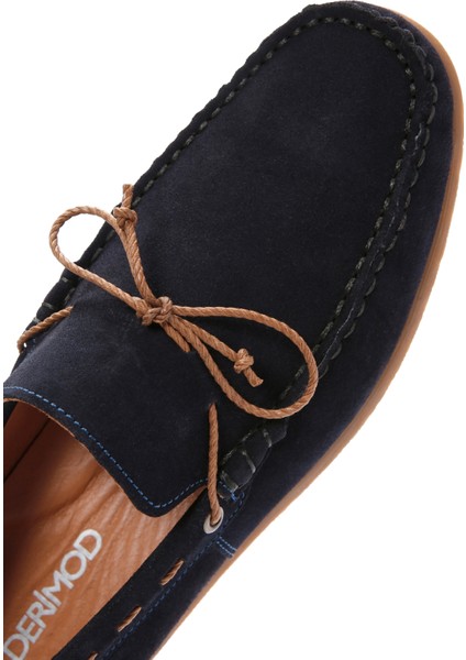 Erkek Lacivert Süet Deri Casual Loafer